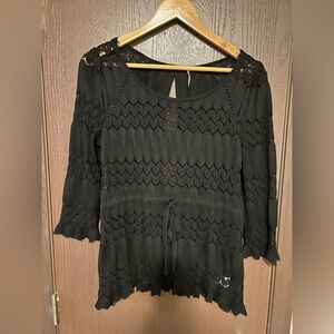 Free People Black Long Sleeve Classic Scoop Neck Top M